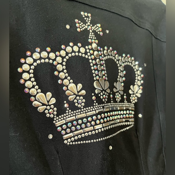 Christine Alexander Vintage Black Jean Jacket with Rhinestoned Crown Size Med - Picture 3 of 16